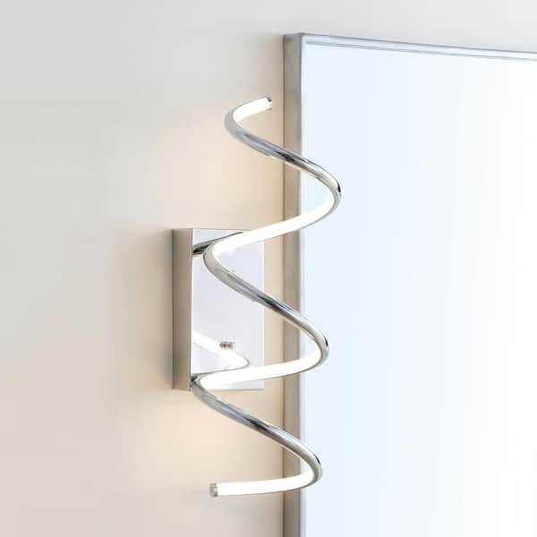 JONATHAN Y Scribble 7 in. Chrome Modern Metal Integrated LED Vanity Light Sconce