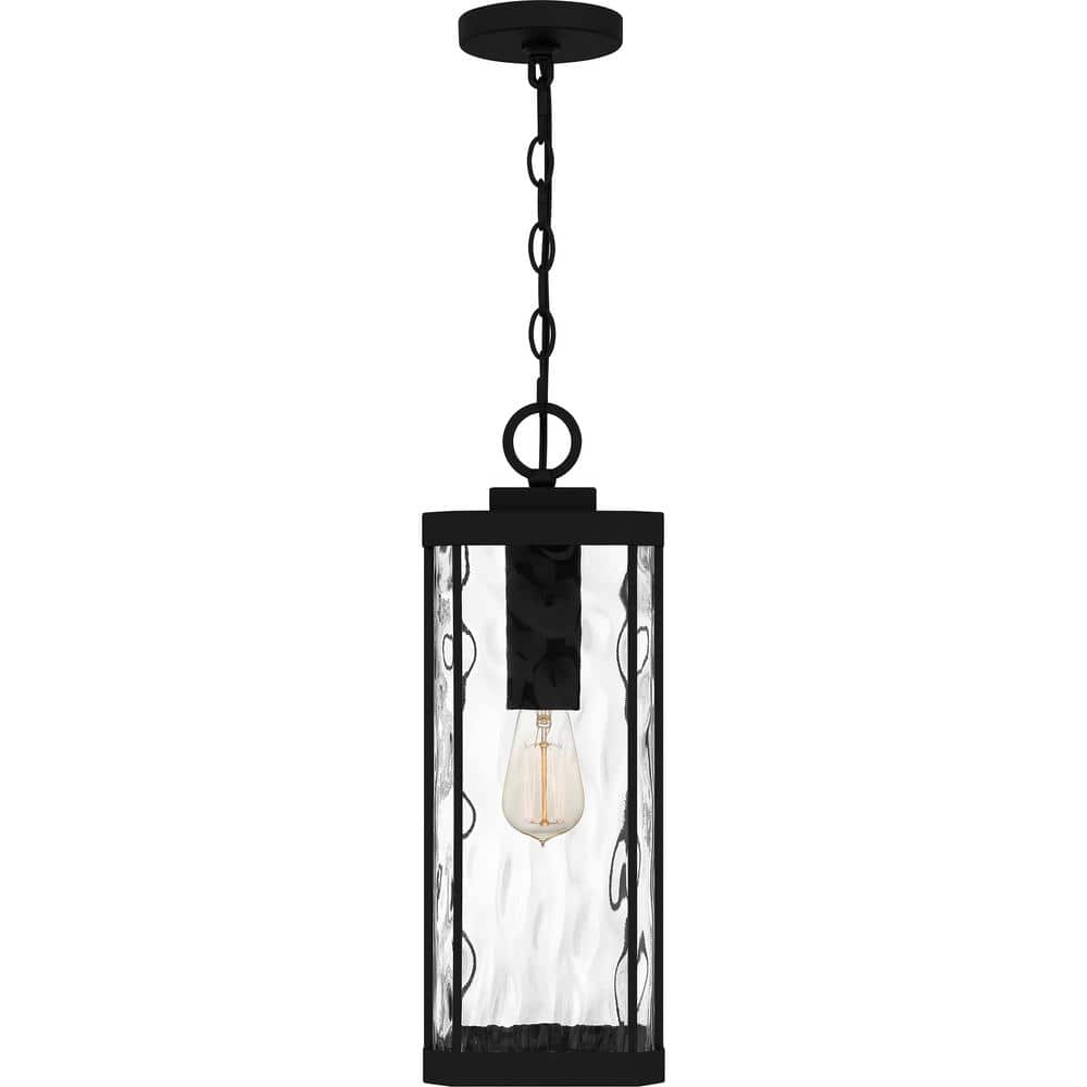 Balchier Matte Black Outdoor Hanging Lantern with Clear Hammered Glass