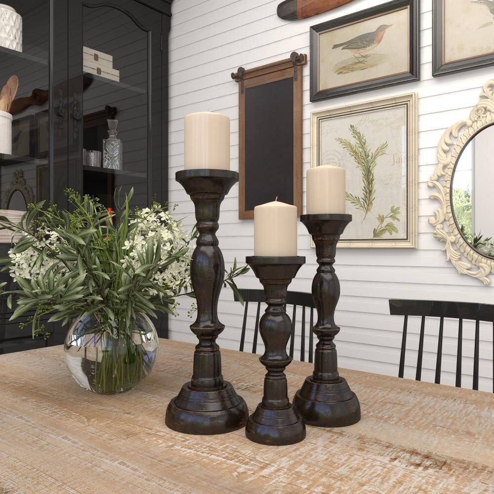 Elegant Espresso Wood Candle Holder Trio, 18" 15" 12"H