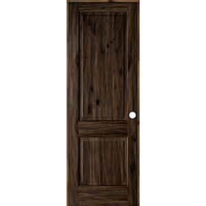 32 in. x 96 in. Knotty Alder 2 Panel Left-Hand Square Top V-Groove Black Stain Solid Wood Single Prehung Interior Door