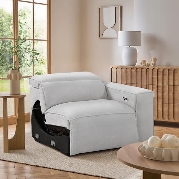 Dominic Light Gray Microfiber Power Right Side Recliner with Power Headrest and Charging Ports