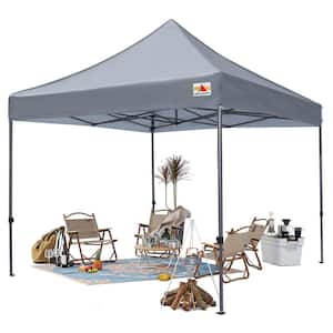 10 ft. x 10 ft. Gray Commercial Instant Shade Metal Pop Up Canopy Tent Shelter