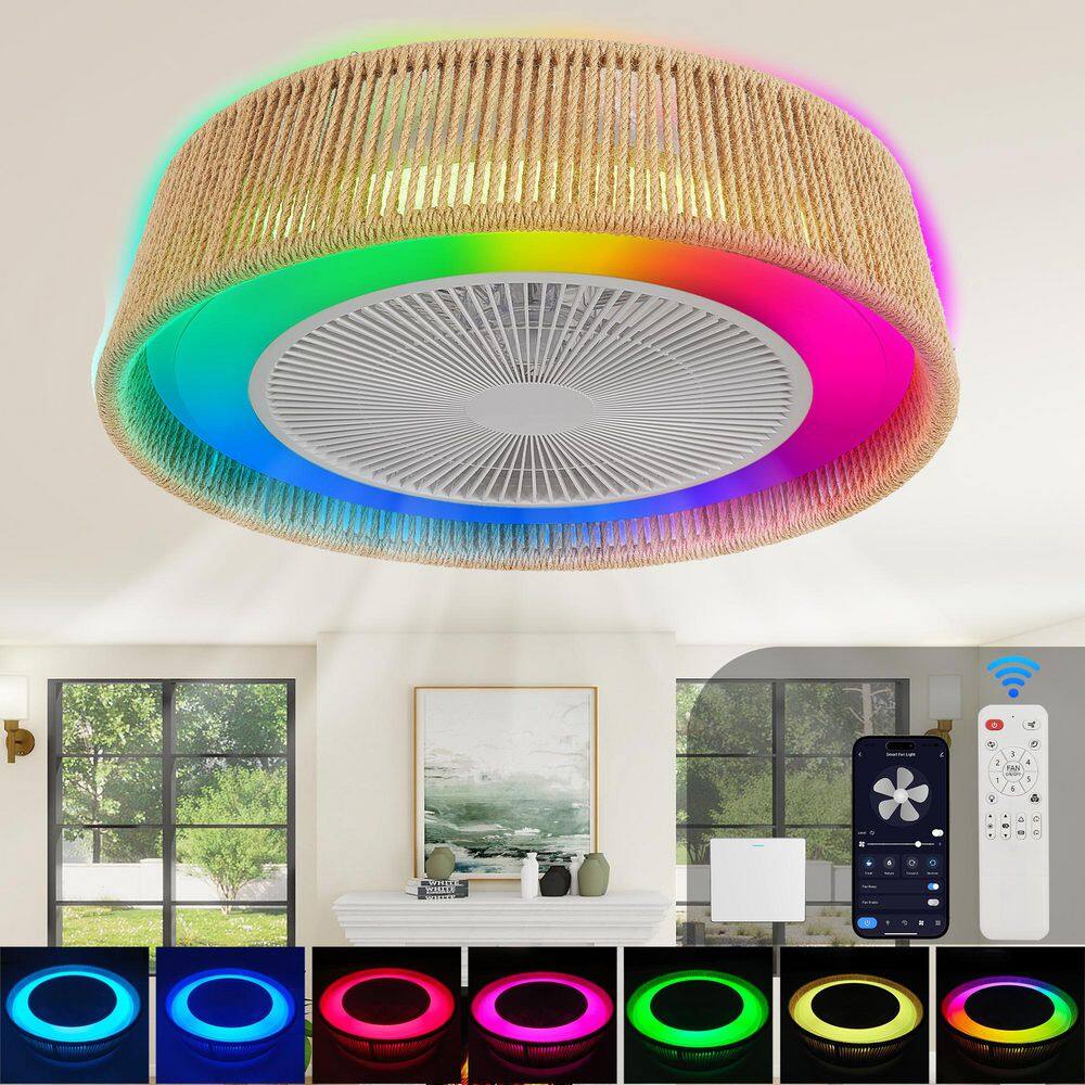 21 in. Brown Modern Rustic Indoor Ceiling Fan Light with LED RGB Mood Lighting, Rope Woven Design, Quiet Fan price history on PriceWatchPro