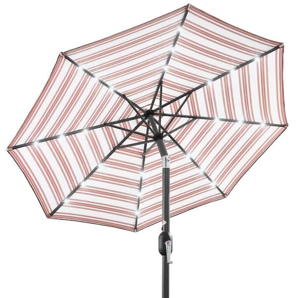 Best Choice Products 10 ft. Market Solar LED Lighted Tilt Patio Umbrella with UV-Resistant Fabric in Rust Stripe