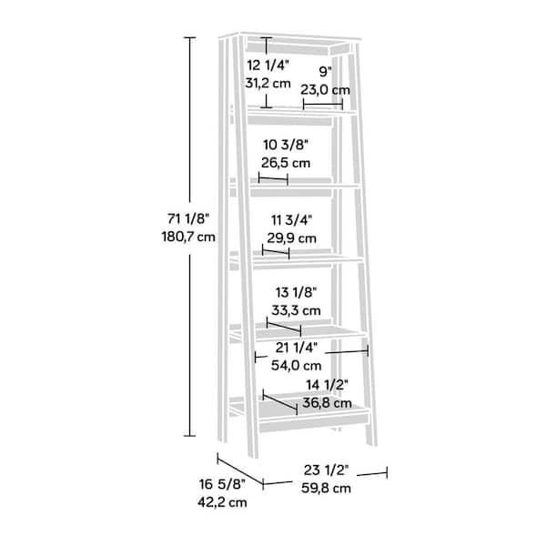 Mystic Oak 5 Shelf Ladder Bookcase 433198, Sauder Trestle 5 Shelf Bookcase White