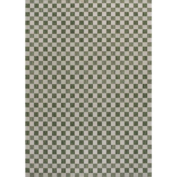Aimee Traditional Cottage Checkerboard Green/Cream 5 ft. x 8 ft. Indoor/Outdoor Area Rug