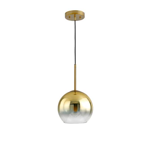 HomeGlam Metro 1-Light Brushed Brass Pendant Light with Golden Glass shade