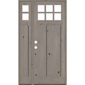 56 in. x 96 in. Craftsman Alder Right-Hand 6-Lite Clear Glass Grey Stain Wood Prehung Front Door/Left Sidelite with DS
