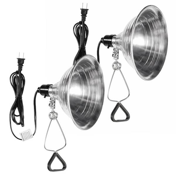 Clamp Lamp Light Socket with 8.5 in. Aluminum Reflector for Max 250 W Lamp (No Bulb) with 18/2-Gauge 6 ft. Cord (2-Pack)
