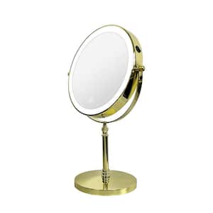 8 in. W x 14 in. H Round 1X/10X Tabletop Bathroom Makeup Mirror with 360° Rotation Touch Dimmable Rechargeable in Gold