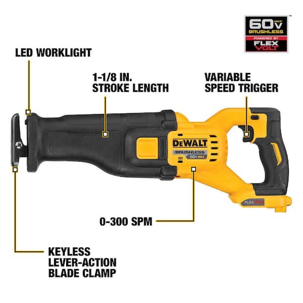 FLEXVOLT 60V MAX Cordless Brushless Reciprocating Saw (Tool Only)