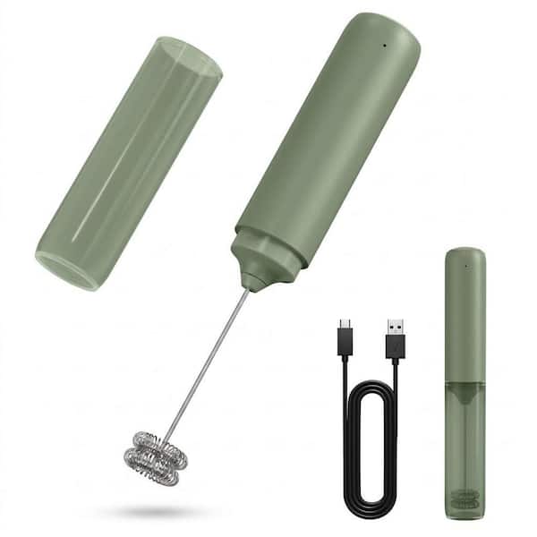 Stainless Steel Handheld Milk Frother Coffee Whisk Dual Ring Portable Foam Maker for Lattes, Matcha Green