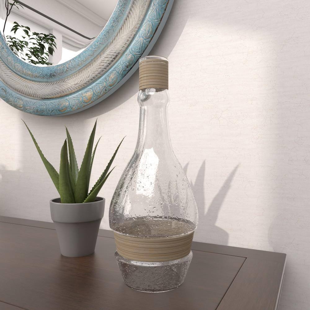 Coastal Clear Glass Vase with Rattan Detail, 16" Height