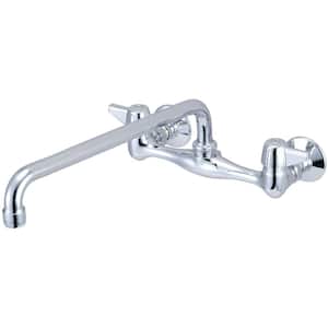 Double-Handle Wall Mount Standard Kitchen Faucet in Polished Chrome