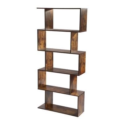 62 in. Rustic Brown Wood 5-Shelf Standard Bookcase for Small Spaces and Living Room
