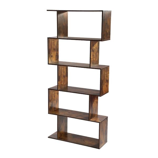 Gracious 62 In Rustic Brown Wood, Rustic Wooden Bookcase