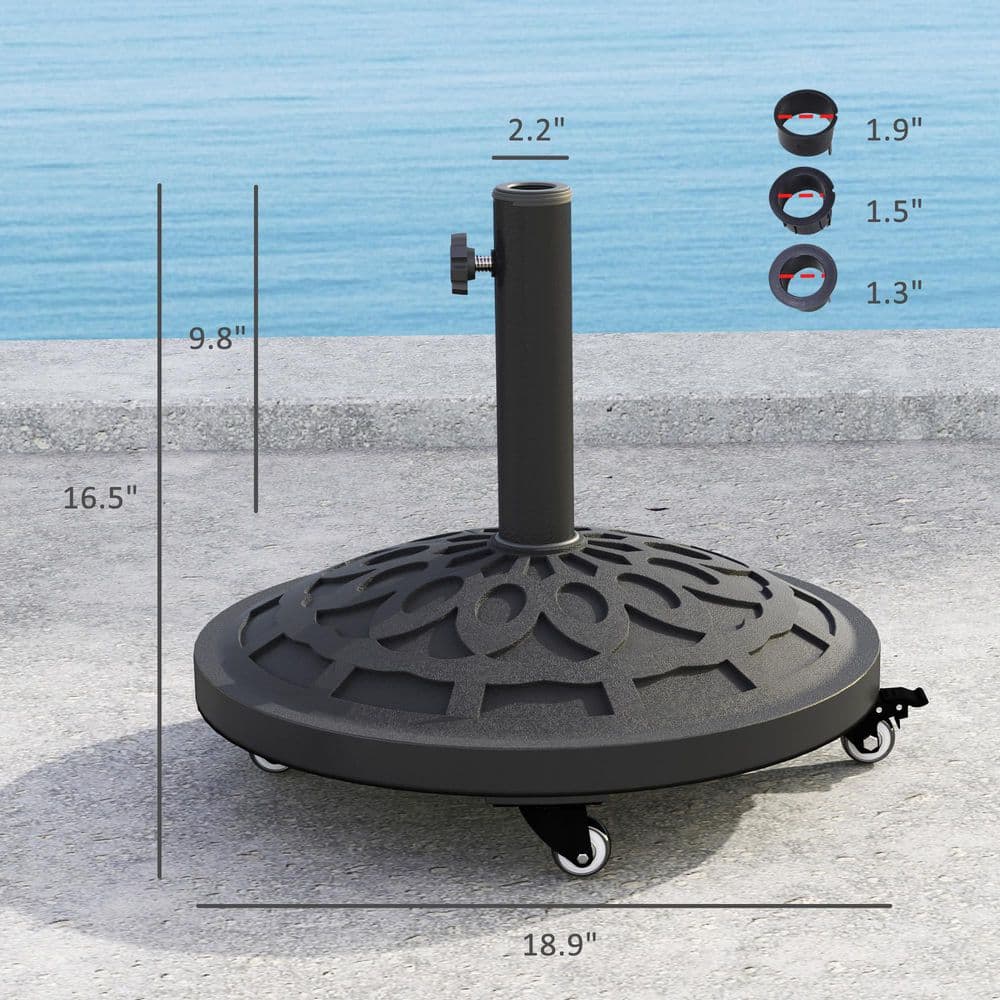 Black Metal Round Patio Umbrella Base with Wheels