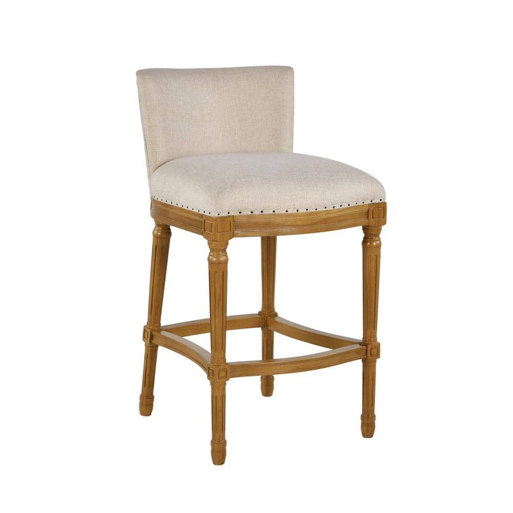Francesca 30 in. Product Height Natural/Tan High Back Linen and Oak Bar Sto