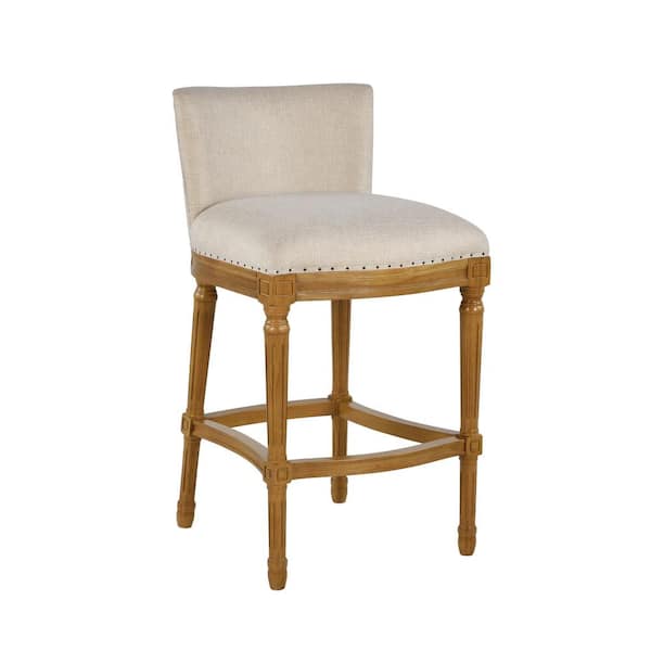 Boraam Francesca 30 in. Product Height Natural/Tan High Back Linen and Oak Bar Stool