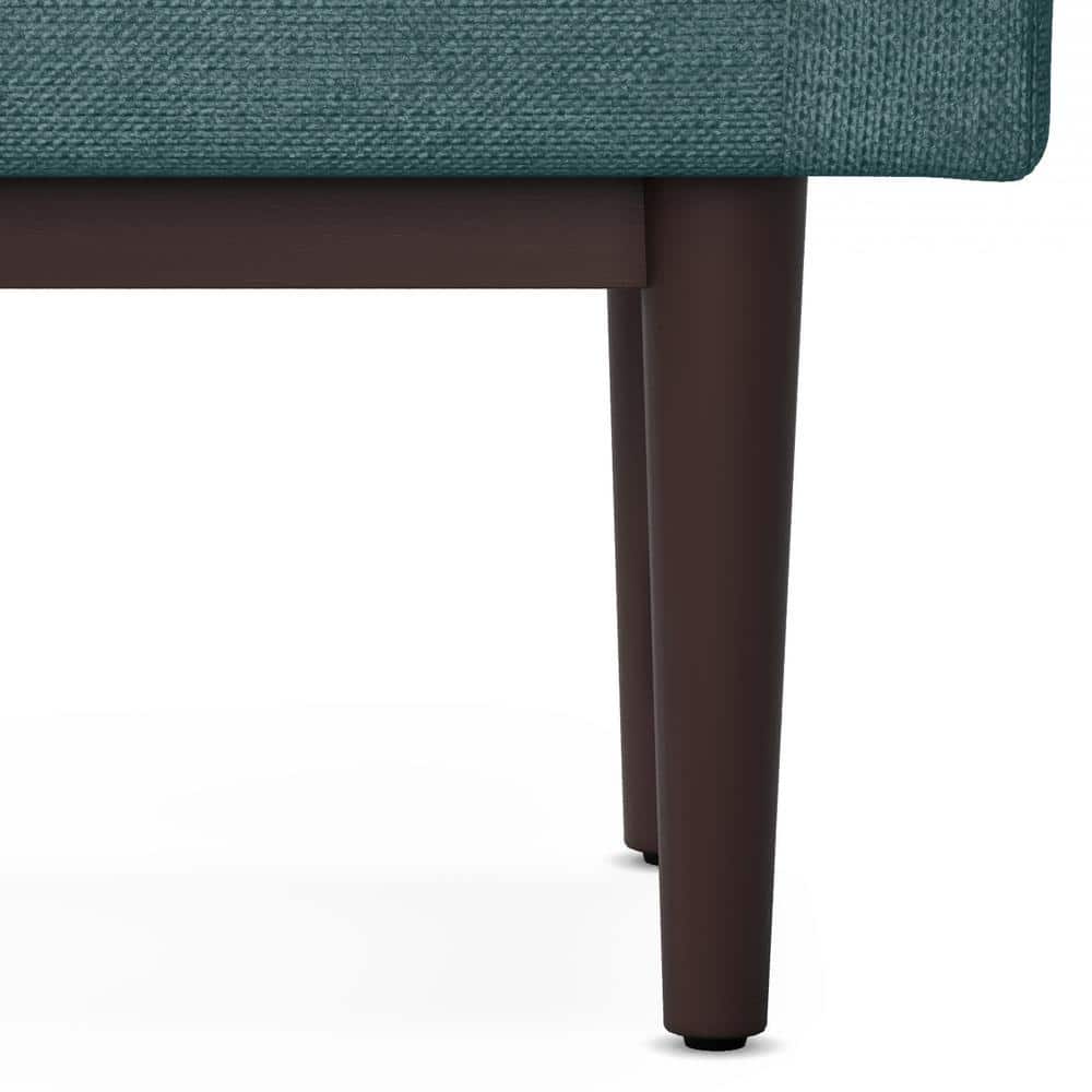 Scott Smoky Teal Linen Upholstered Footstool with Wood Base