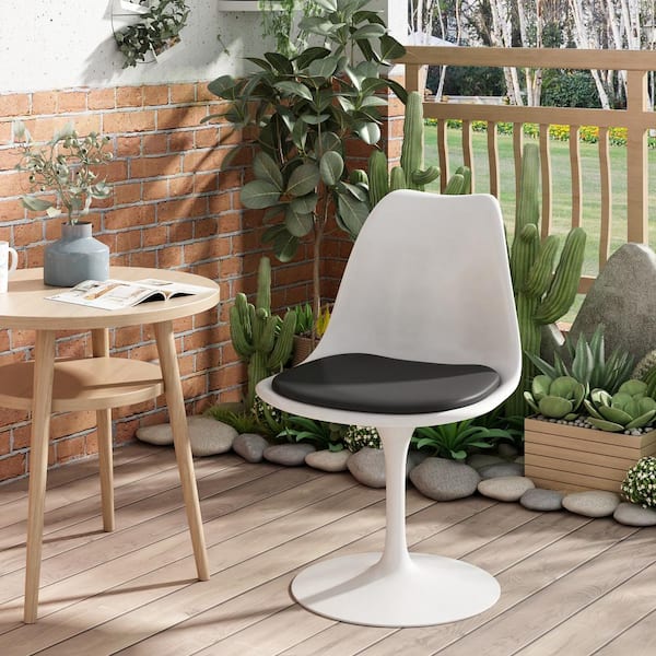 Plastic Outdoor Tulip Swivel Dining Chair with Black Cushion