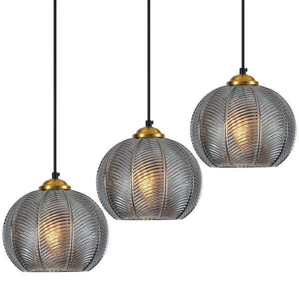Home Lighting 7. 87in. 3-Light Smoke Gray-3Pack Glass Globe Pendant Lights for Kitchen Island