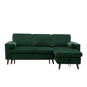 88 in. W Square Arm Velvet L Shaped Corner Sofa Bed with Storage in Green