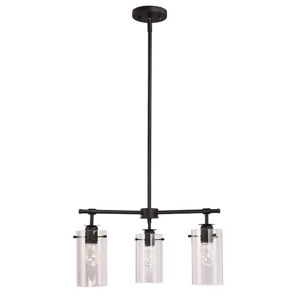 DSI Brooklyn Collection 3-Light Black Chandelier with Clear Glass Shades