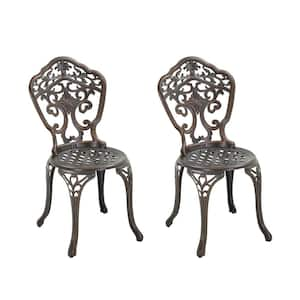 2-Piece Antique Bronze European Carving Cast Aluminum Outdoor Patio Armless Bistro Chair