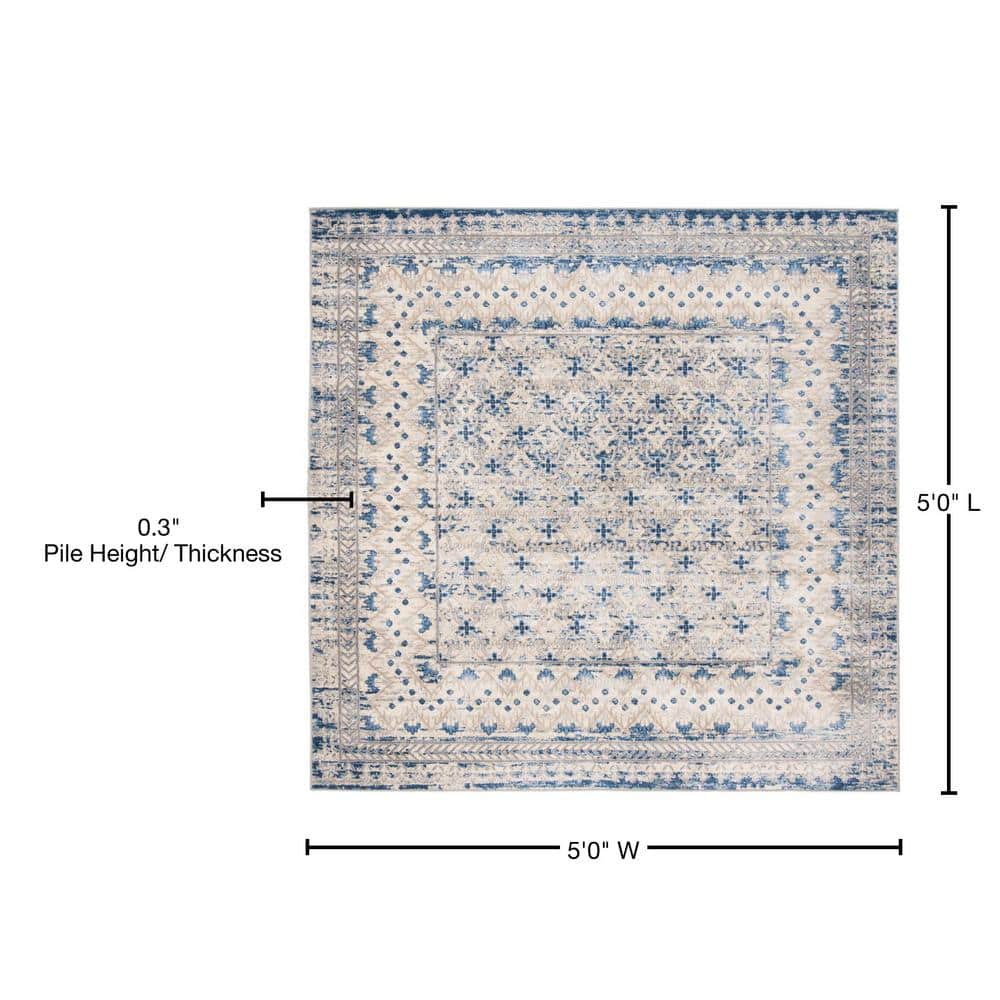 Elegant Brentwood 5' Square Light Grey/Blue Synthetic Area Rug