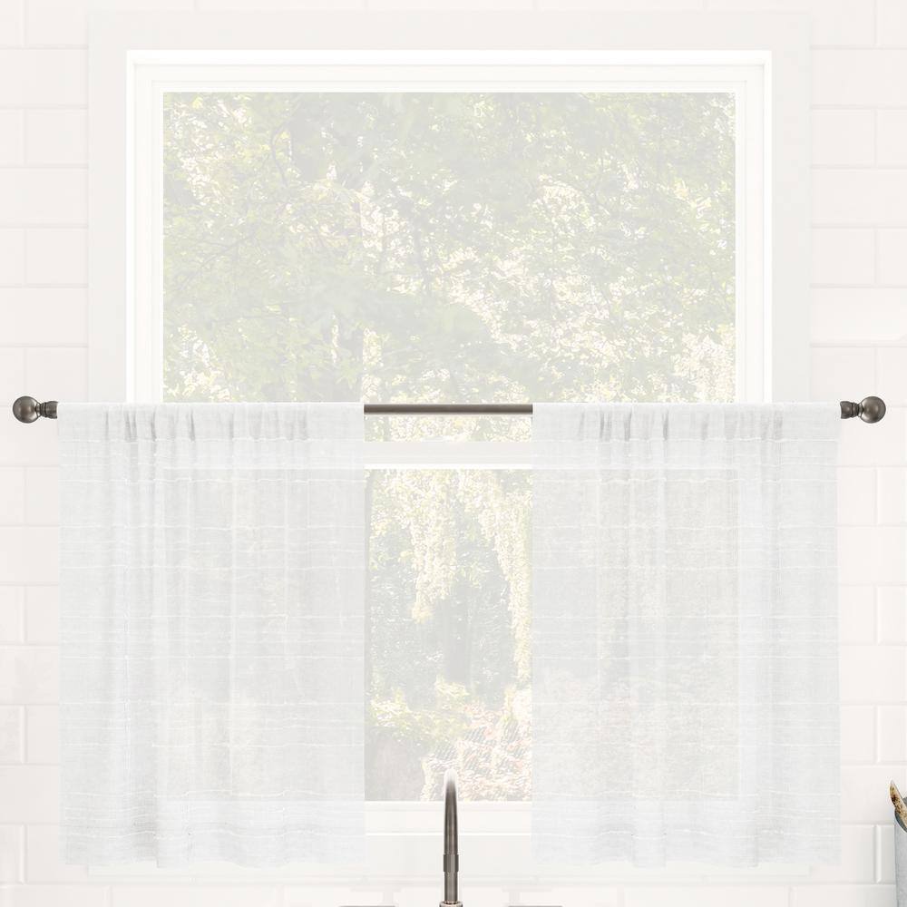 White Sheer Linen Blend Rod Pocket Kitchen Curtain Tiers