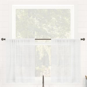 Aya Textured Slub Stripe Linen Blend 52 in. W x 24 in. L Sheer Rod Pocket Kitchen Curtain Tier Pair in White