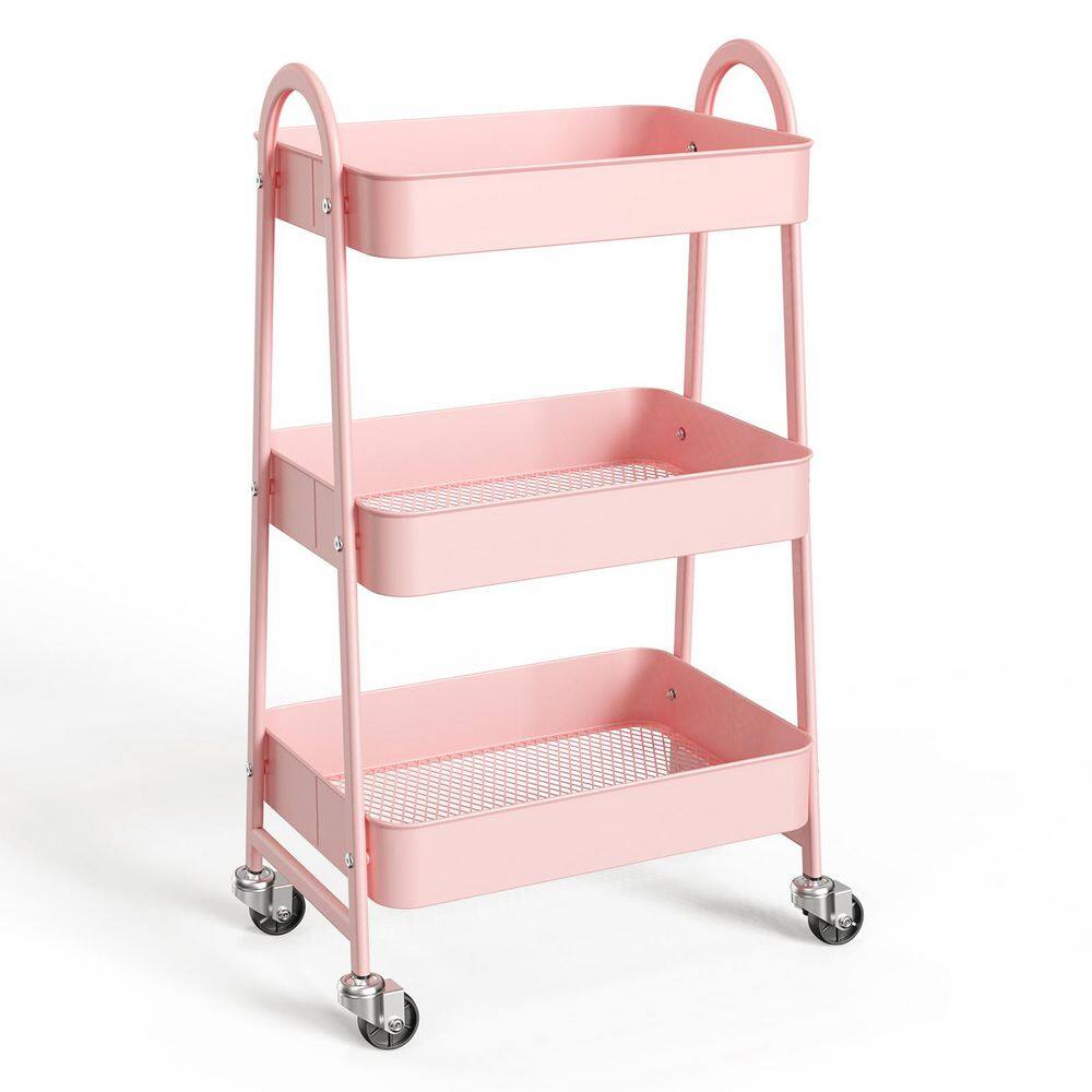Metal Utility Storage Organizer Kitchen Trolley Bathroom Laundry Room Bar Office Shelves in Pink price history on PriceWatchPro