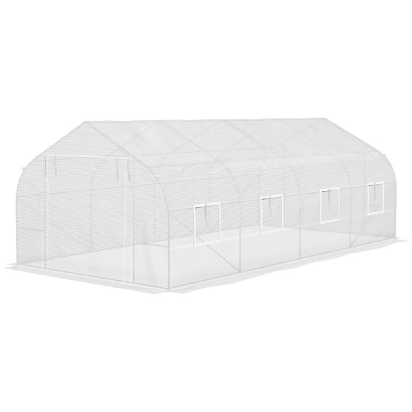 20 ft. x 10 ft. Walk-In Tunnel Greenhouse with Zippered Door and 8 Windows - Large Hot House for Gardening