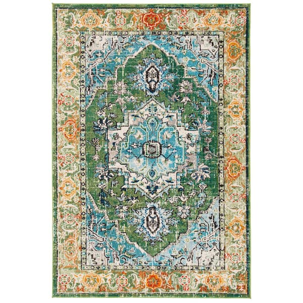 SAFAVIEH Monaco Green/Turquoise Doormat 3 ft. x 5 ft. Border Floral Area Rug