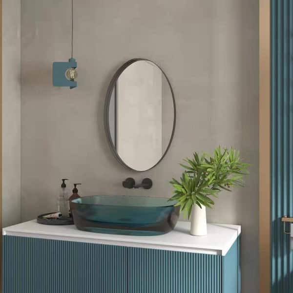 Hooseng Needville 23 6 In W X 35 4, Oval Bathroom Mirror Black Frame