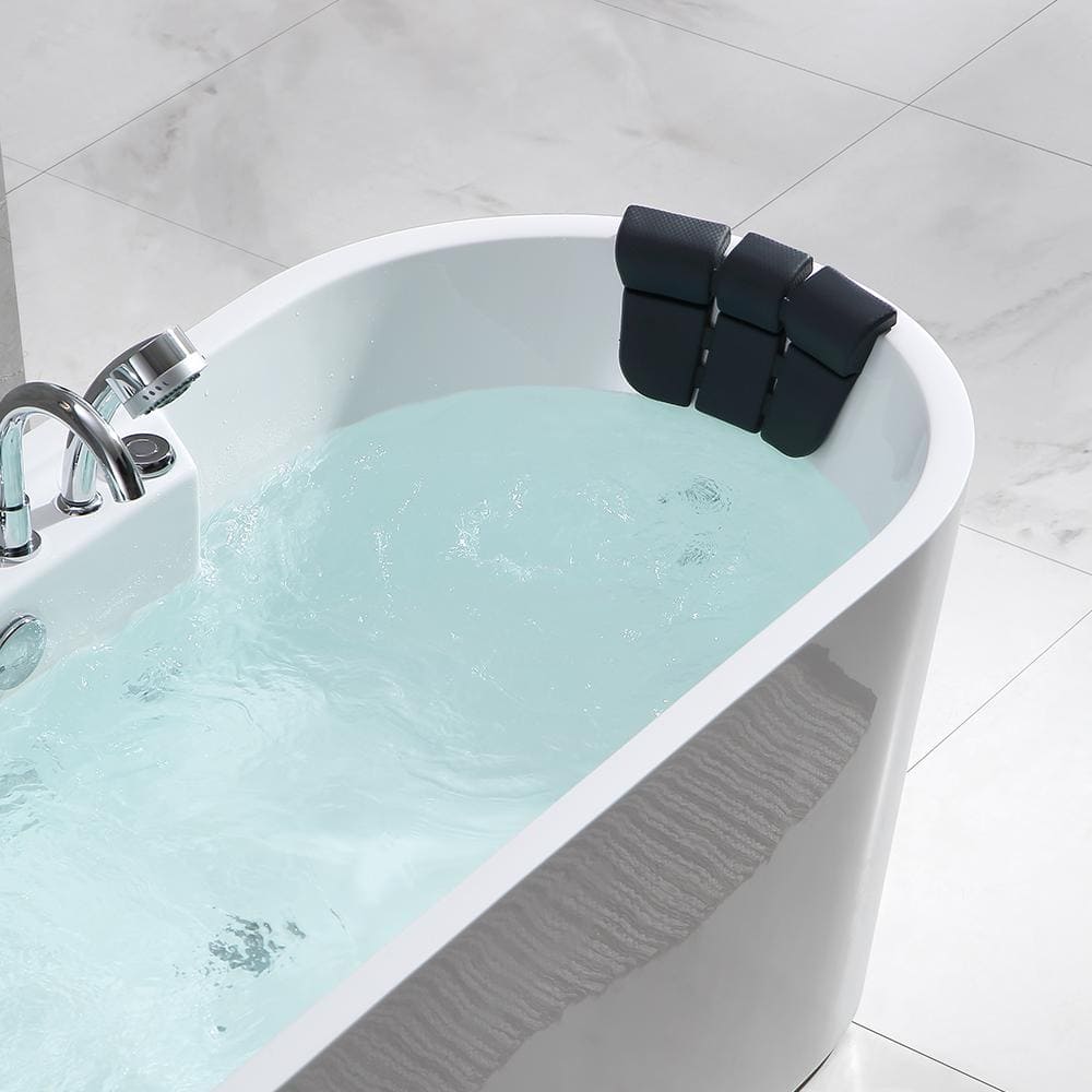 67'' White Acrylic Freestanding Whirlpool Bathtub with Faucet