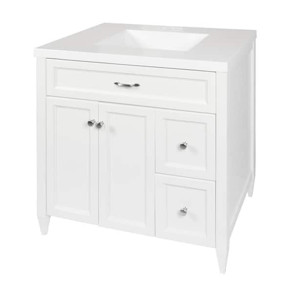 Vail 37 in. W x 22 in. D x 36 in. H Bath Vanity in White with White Cultured Marble Top