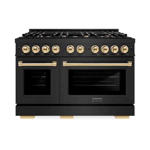 ZLINE Kitchen and Bath Select 48 in. 8-Burner Dual Fuel Range with Double Oven in Black Stainless Steel and Polished Gold