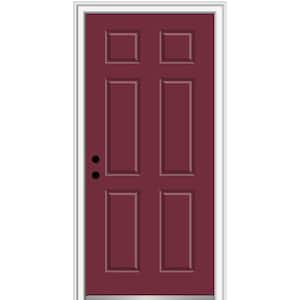 32 in. x 80 in. Right-Hand Inswing 6-Panel Classic Painted Fiberglass Smooth Prehung Front Door