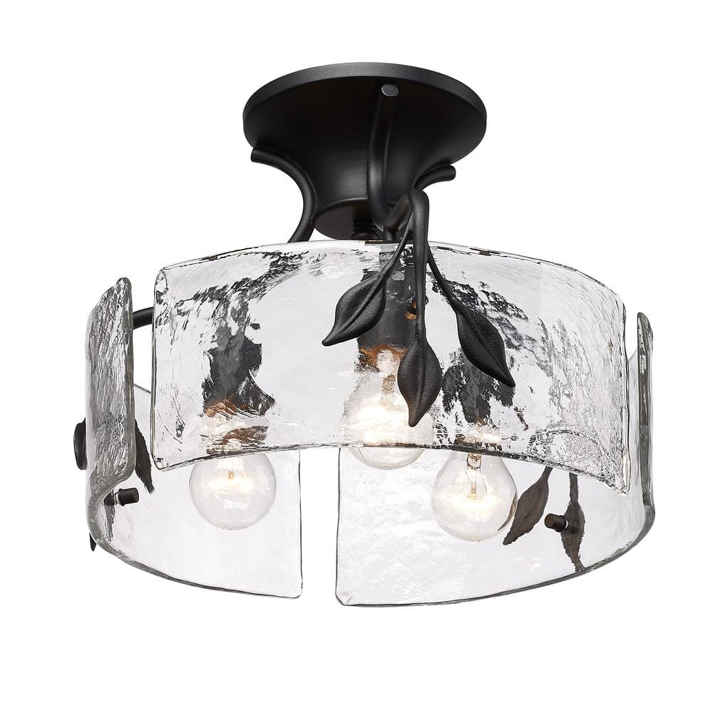 Natural Black Hammered Glass 3-Light Semi-Flush Mount