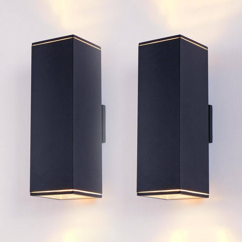 18 in. H 2-Pack Black Aluminum Square Cylinder Outdoor Wall Sconces for Porches, Patios, Hallways price history on PriceWatchPro