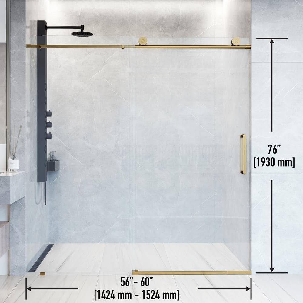 Elan 76" High x 60" Wide Frameless Sliding Shower Door in Matte Brushed Gold