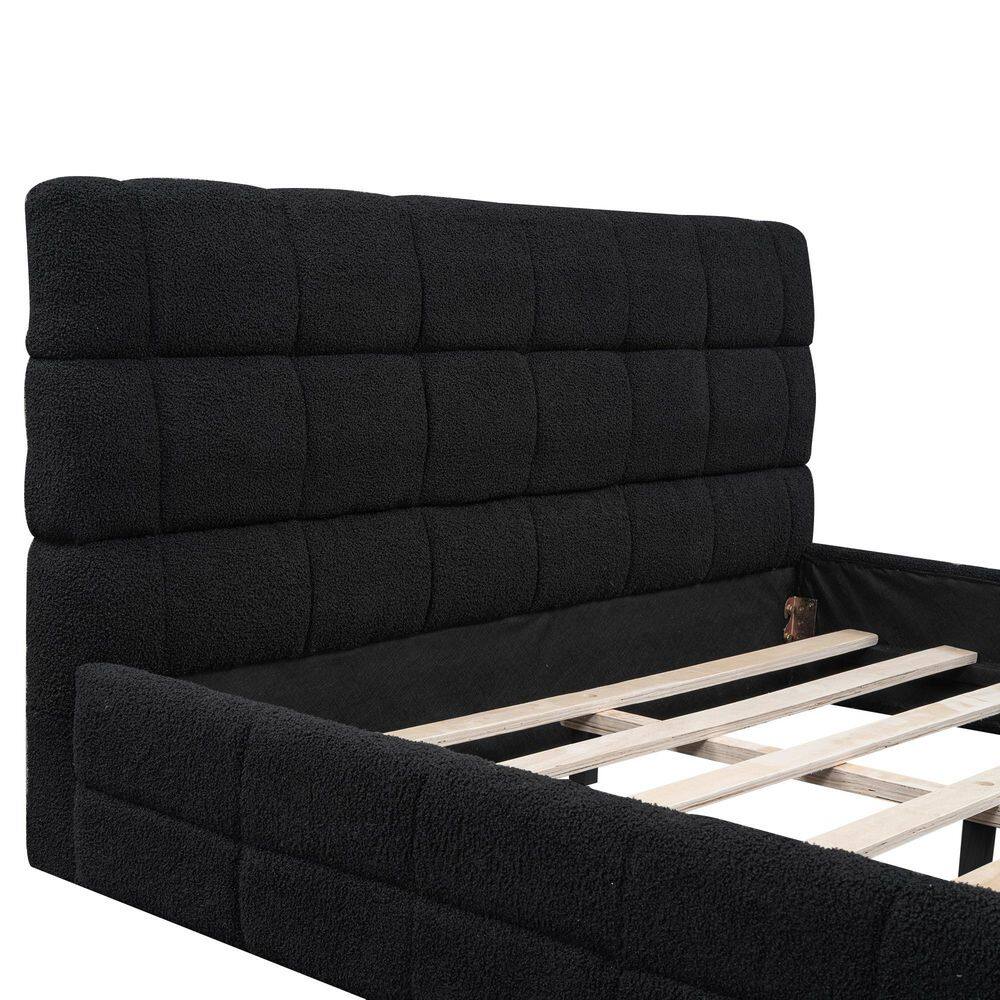 Black Wood Frame Queen Size Upholstered Platform Bed - thumbnail 7