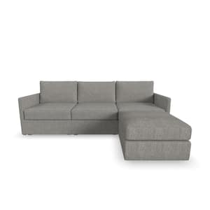 Flex 99 in. Straight Arm Flex Live Smart Performance Fabric Upholstered Sofa and Bumper Ottoman in Pebble Dark Gray