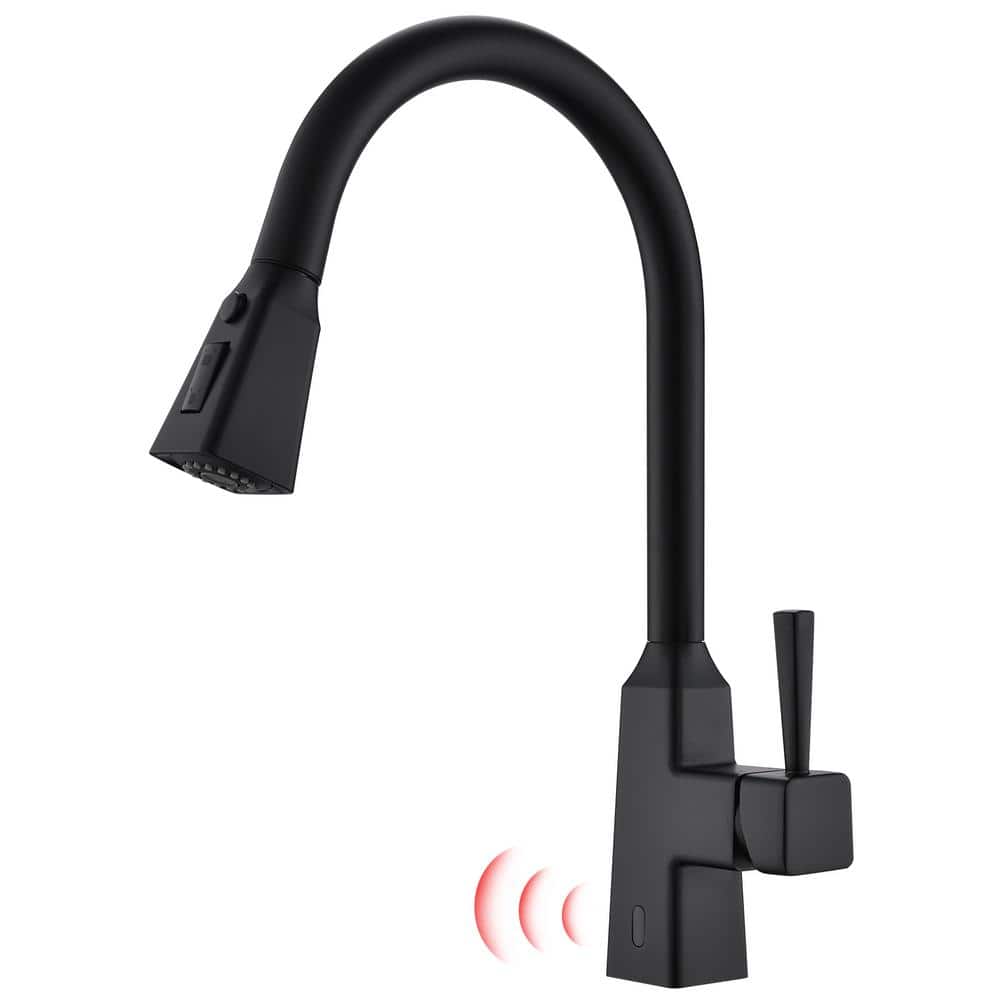 Touchless Sensor Single Handle Pull-Down Sprayer Kitchen Faucet in Matte Bl