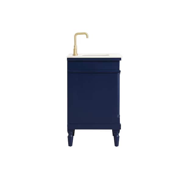 Timeless Home 24 in. W Single Bath Vanity in Blue with Marble Vanity Top in White and Brown Vein with White Basin