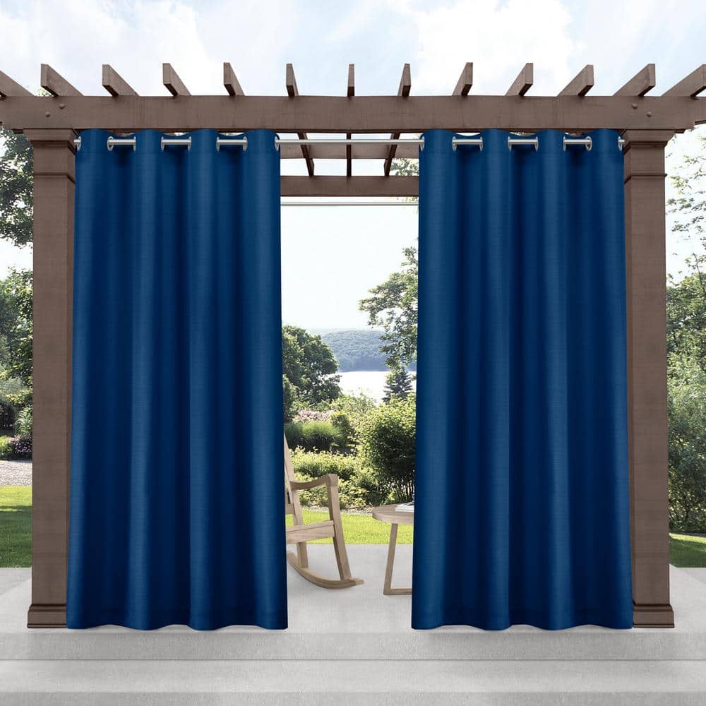 Exclusive Home Delano Heavyweight Textured Indoor/Outdoor Grommet Top Curtain Panel Pair  54 x120   Azure