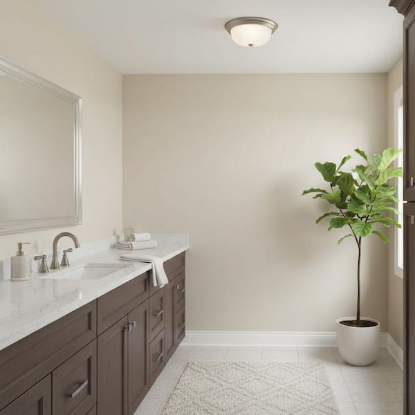 Ceiling Space 13.25 in. 2-Light Brushed Nickel Traditional Hallway Flush Mount Ceiling Light with Stain Etched Glass