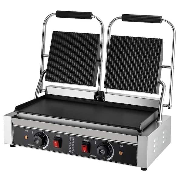 Electric Panini Grill 3600W, Double Sandwich Press, Temp Control, 19x9 in Flat Enamel Plate, For Burger Steak Bacon